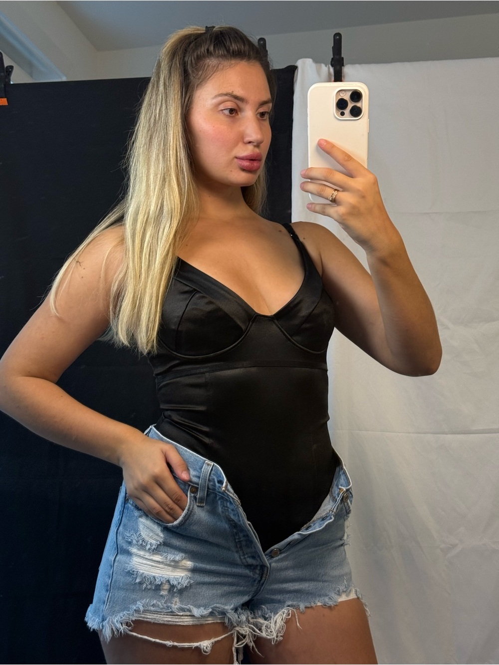 Black Satin Bodysuit for Women